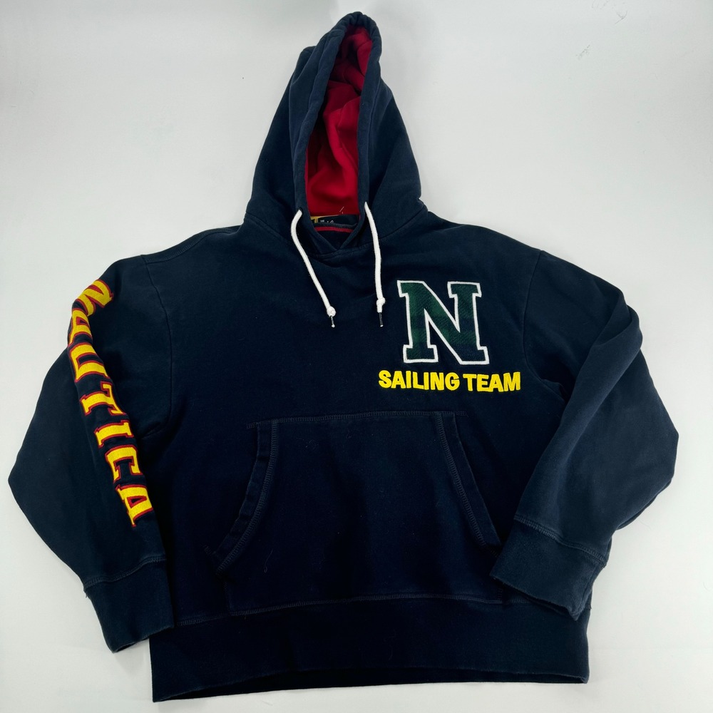Nautica Sailing Team Navy Blue Hoodie "N" Logo‎ "Nautica" Sleeve Graphic Size S